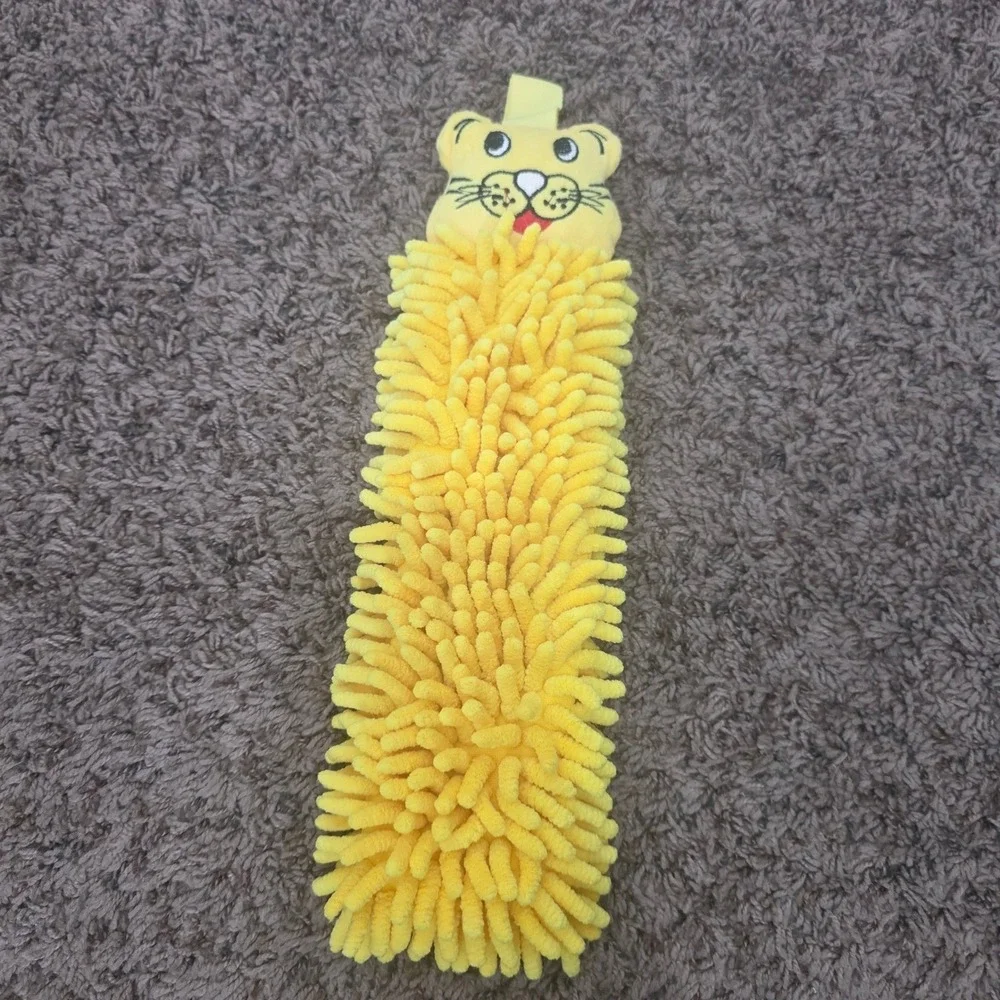 Norwex Kid Pet-To-Dry Tiger Hand Towel Yellow Chenille Microfiber BacLock Hang